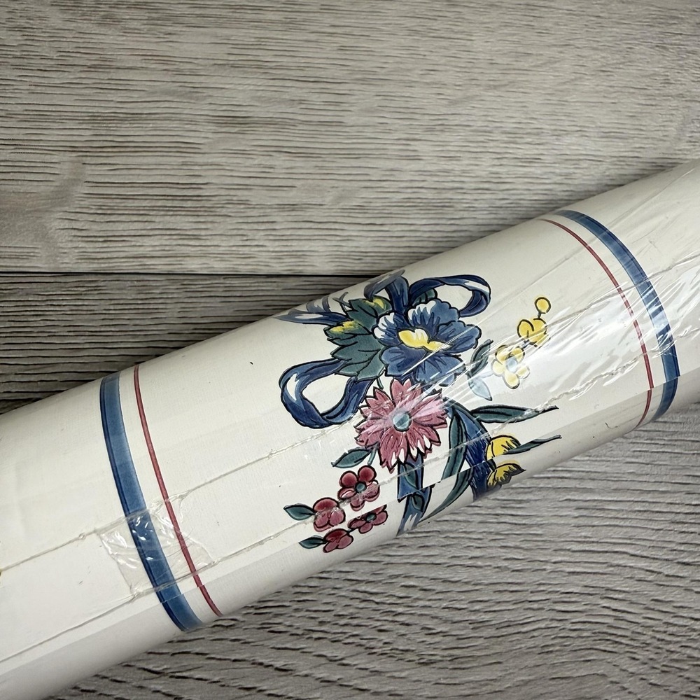 Borden Vinyl Coated Wallpaper Roll White Floral Country Stripe Prepasted WC4252